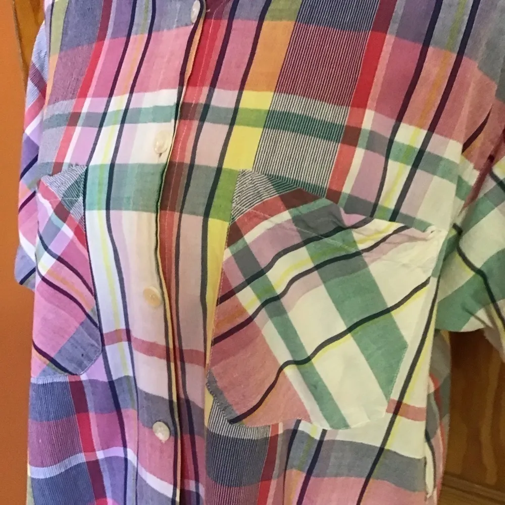 Vintage 90s rainbow plaid shirt Size 14 - Image 6