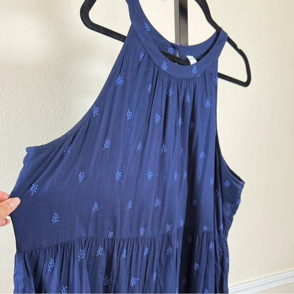 Boho Navy Blue Tiered Sleeveless Midi Dress Old Navy XL Flowy Cotton Casual - Image 4