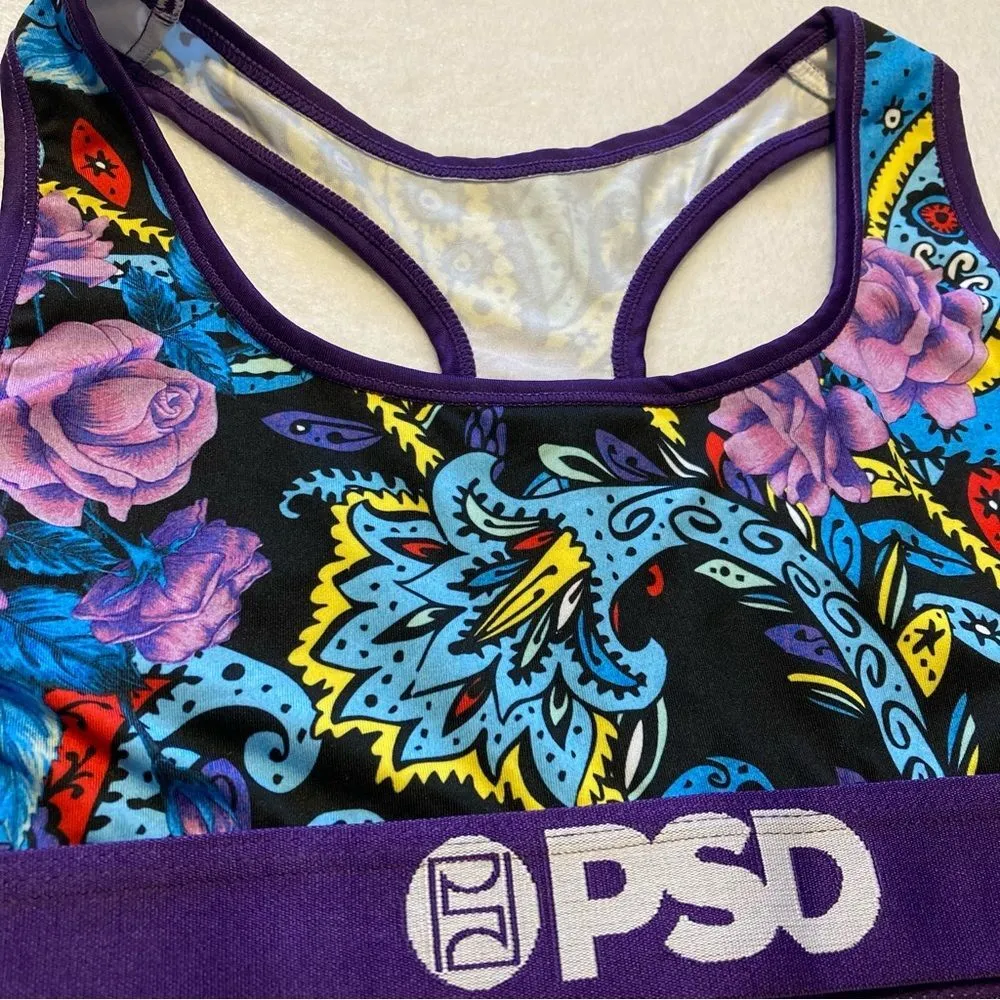 NWT PSD Sports Bra Purple Blue Paisley and Roses Small - Image 5