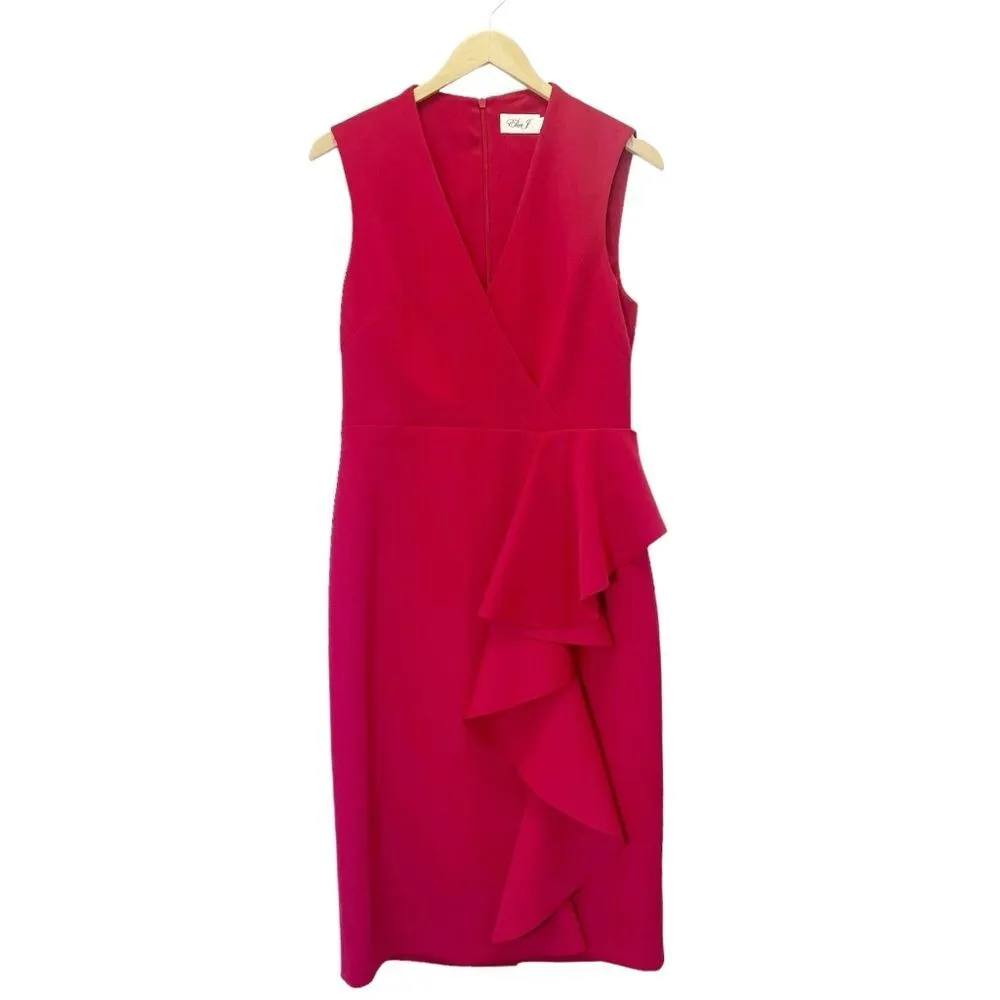 NWT Eliza J Cascading Ruffle Sleeveless Tailored Red Cocktail Dress Size 10 NEW - Image 4