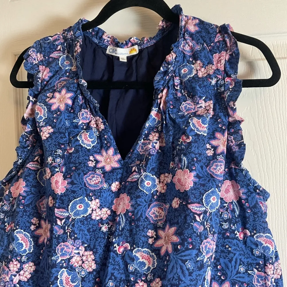 C&C Floral Blue and Pink Women's Top Size X-Large - Image 4