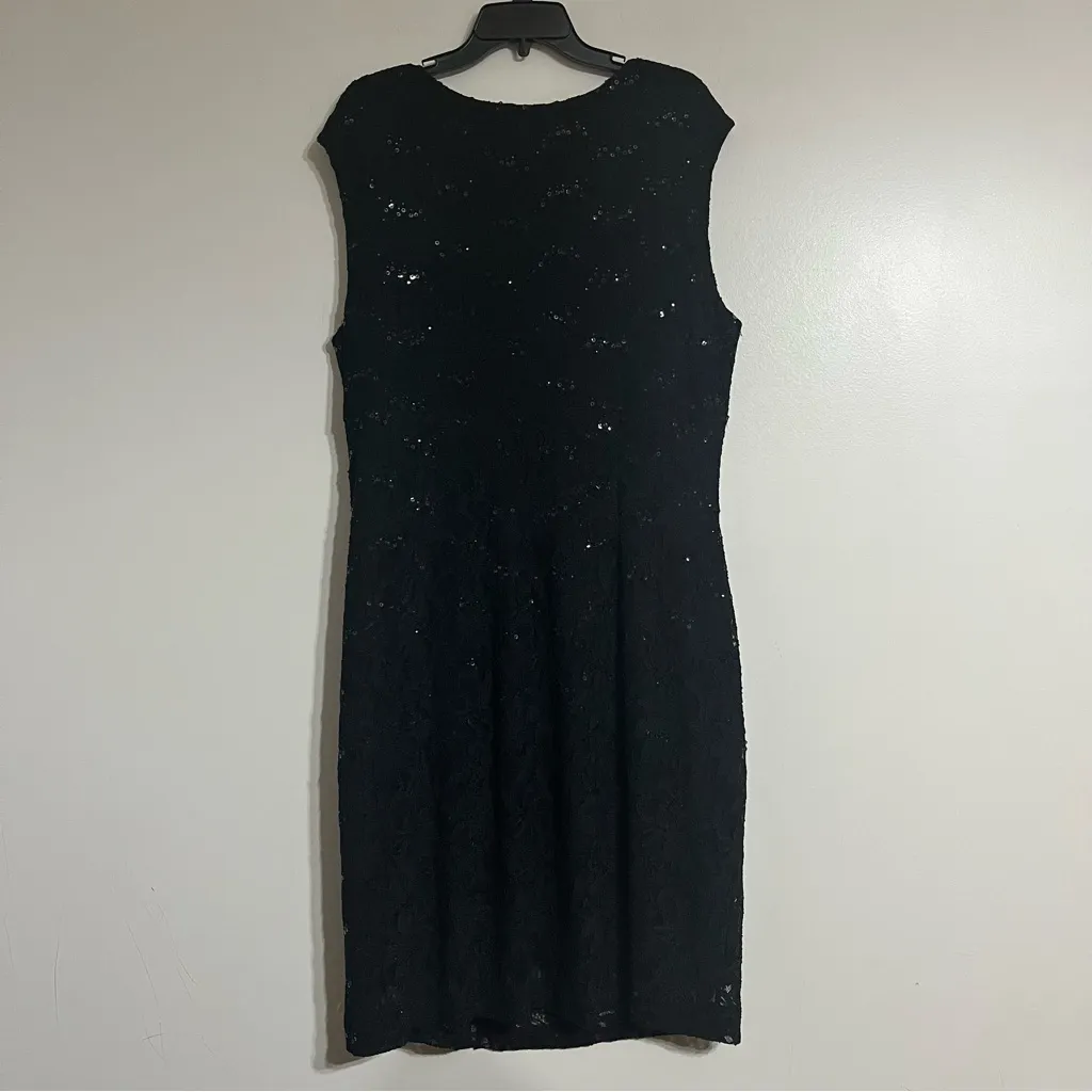 Lauren‎ Ralph Lauren Black Stretch Sleeveless Sequin Lace V-Neck Size 16 W - Image 9