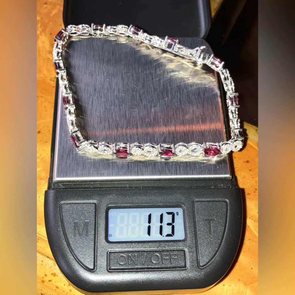 Natural Garnet Sterling Silver Tennis Bracelet Purple - Image 7