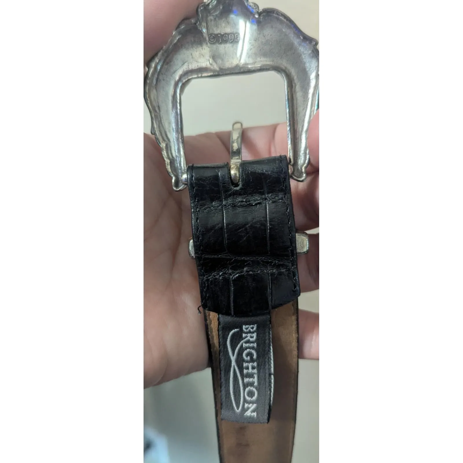 Brighton Vintage '98 Black Croc Embossed Leather Belt Western Buckle Y2K - Image 2