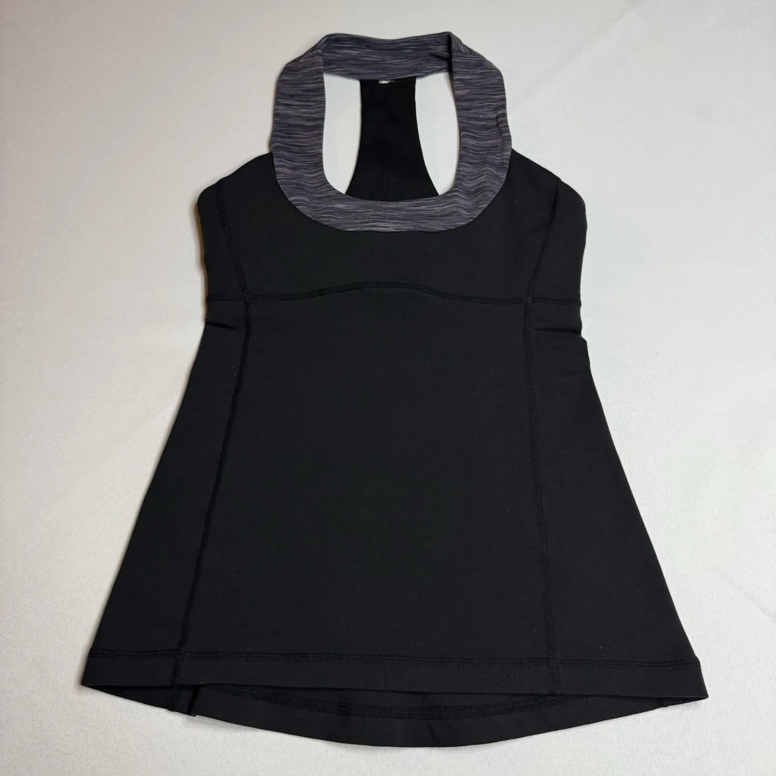 Lululemon Womens Black Space Dye Grey  Scoop‎ Neck Racerback Built In Bra Size 4 - Image 3