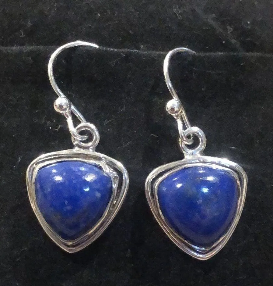 VINTAGE Sterling Silver Lapis Lazuli Cabochon Drop Dangle Earrings - Image 2