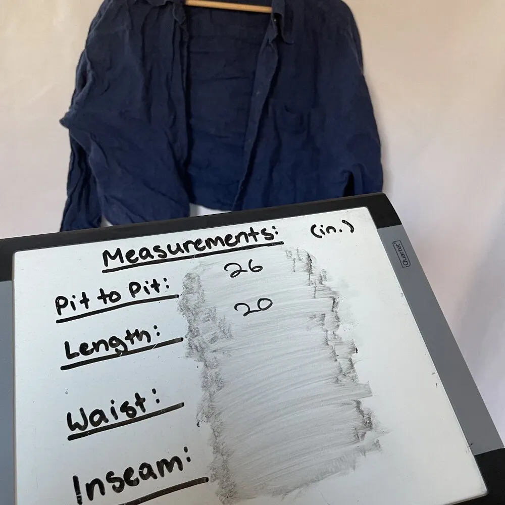 Banana Republic linen dark blue button down long sleeved shirt women's size L - Image 7