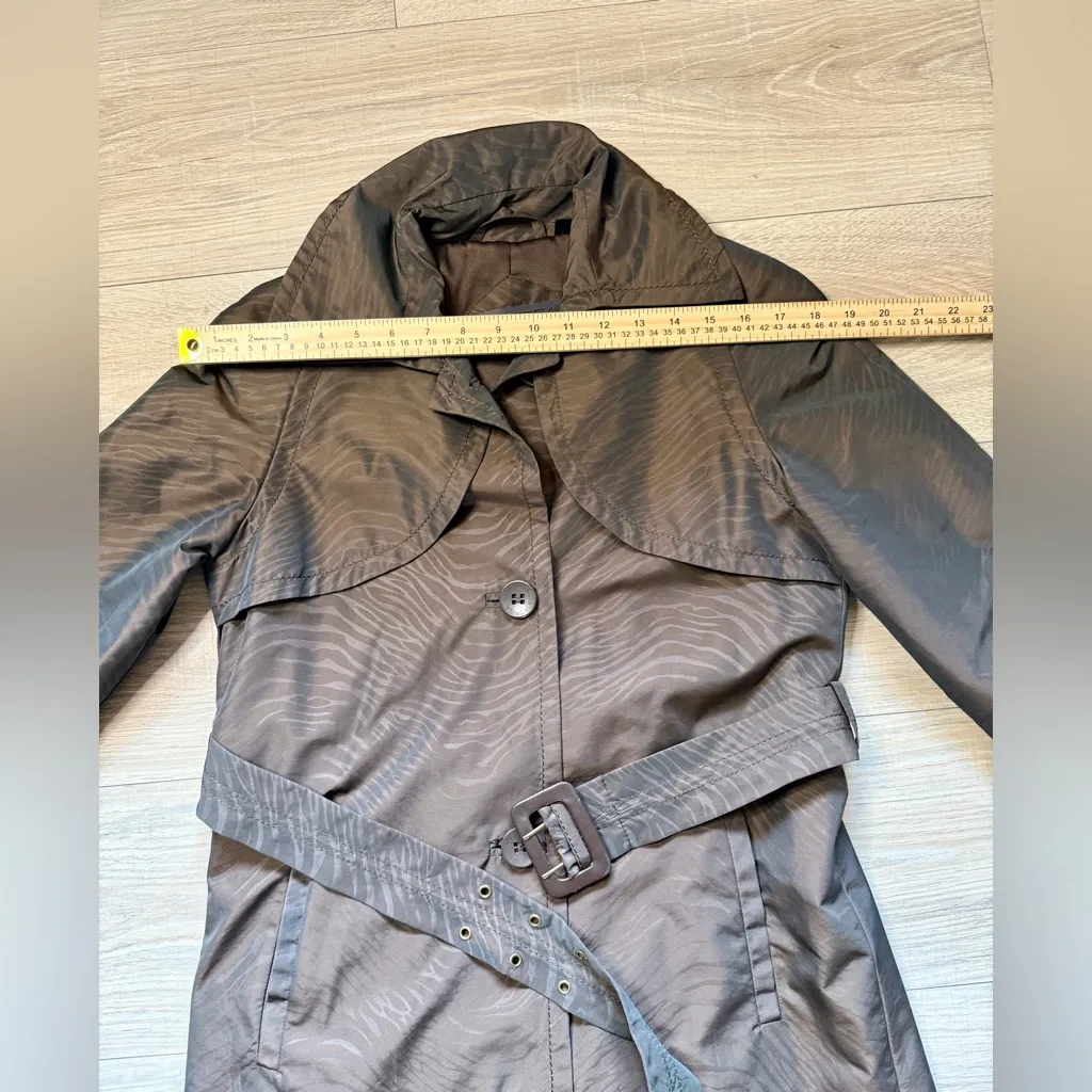 Via Spiga Brown Zebra Jacquard Trench Coat XS Belted Lightweight Size 16 - Image 11