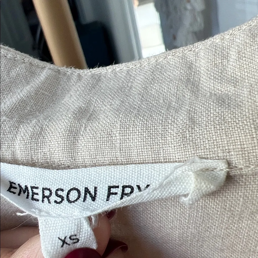 Emerson Fry Midi 100% Linen Shirtdress Button Down in Beige Almond XS $248 Tan - Image 10