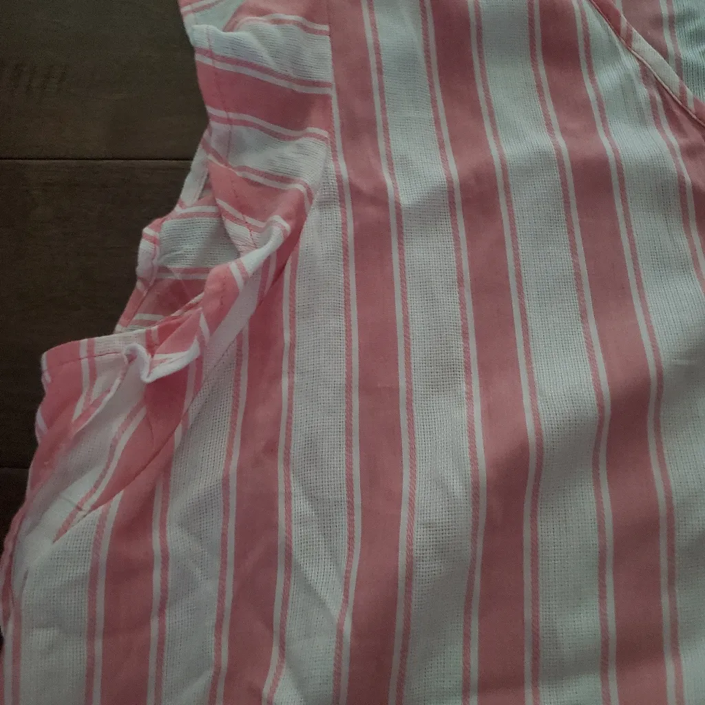 Falls Creek Pink and White Striped V-Neck Blouse Size XL New With Tags - Image 3