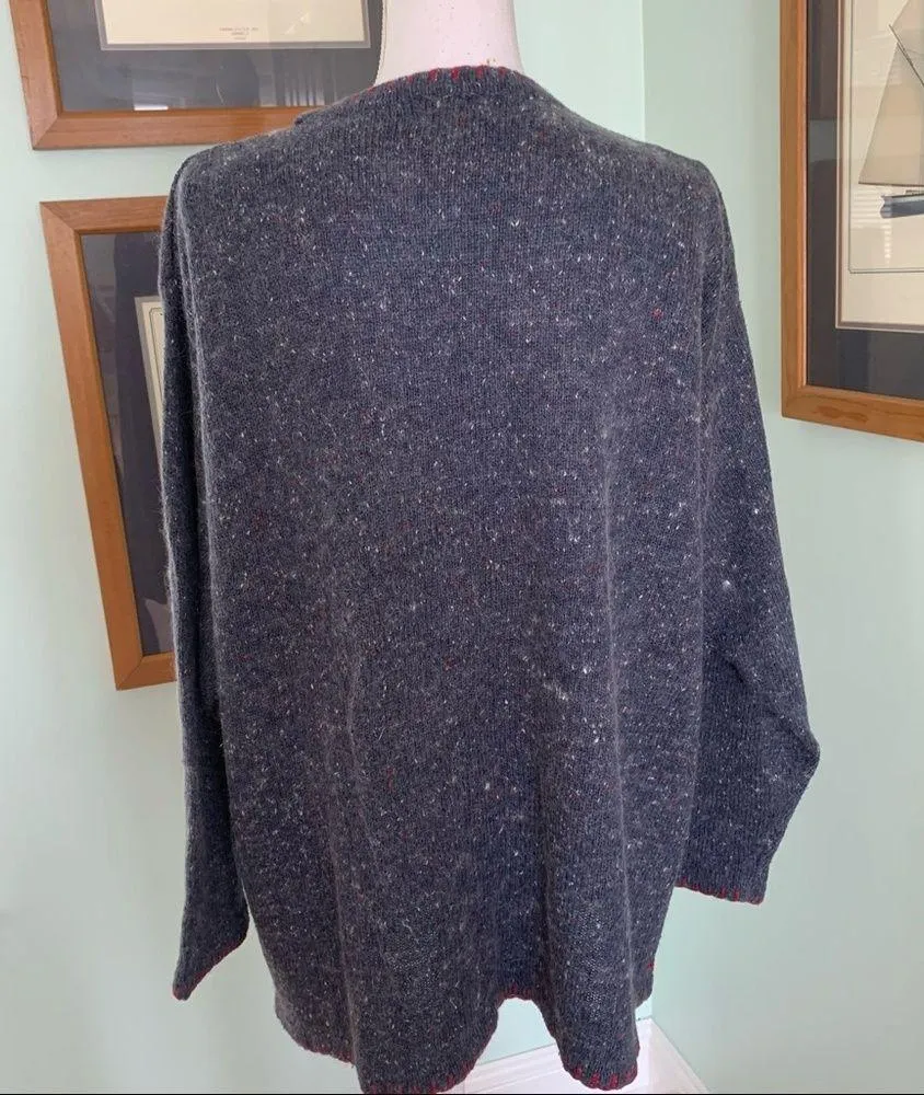 Vintage VJ Woman Angora Christmas Holiday Snowman V Neck Sweater Cardigan 1X - Image 5