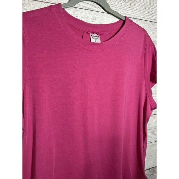 Athleta Pink Crewneck‎ Short Sleeve Top Size X- Small High Low Relaxed Fit - Image 3