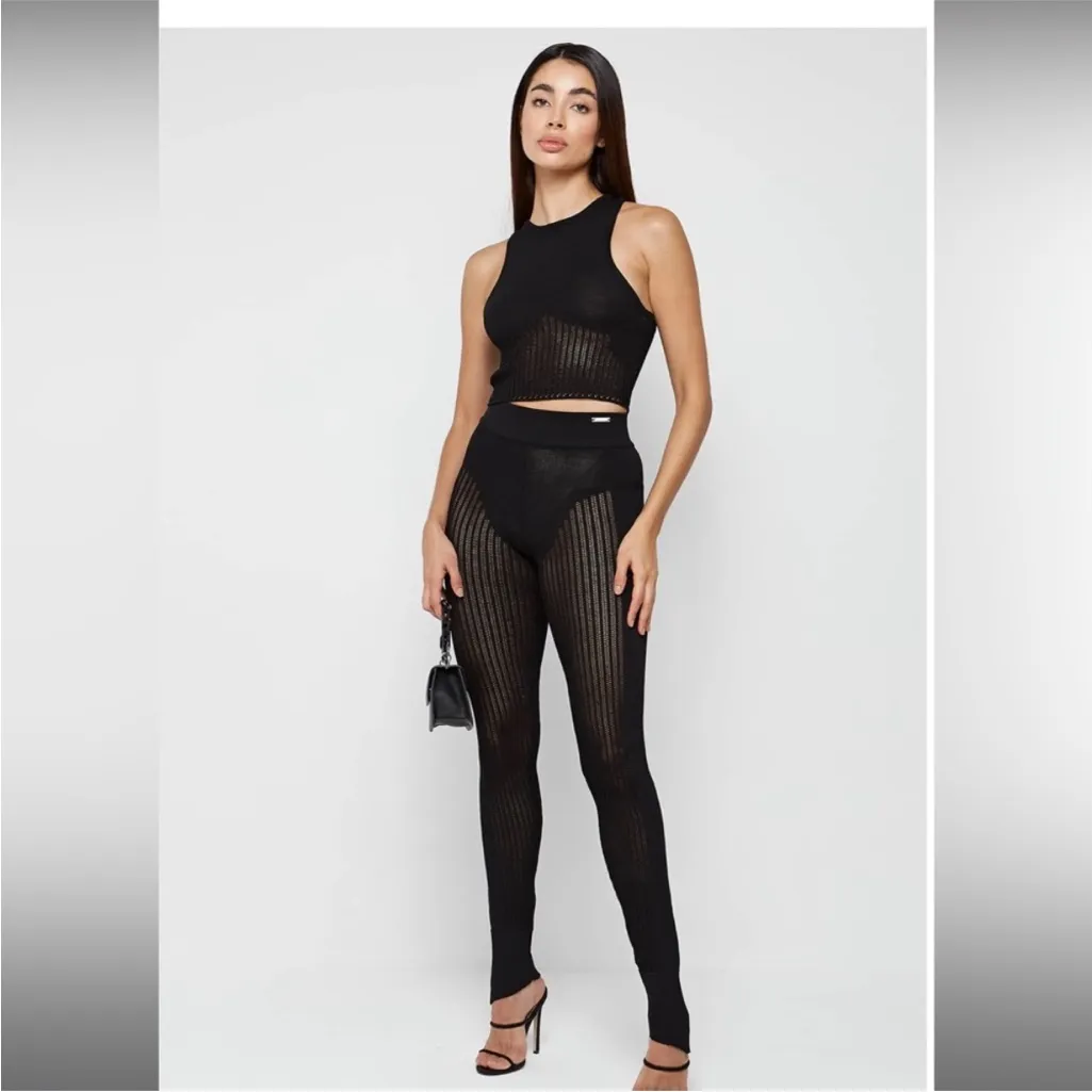 Manière De Voir Black Knitted High Waisted Leggings Size Medium - Image 7