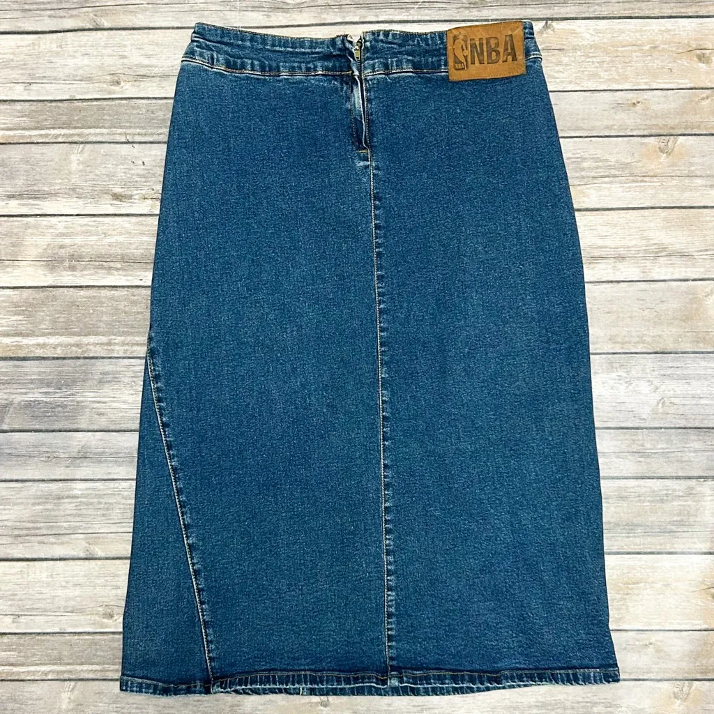 NBA Medium Wash Basketball Embroidered Denim Pencil Skirt 9 Knicks Nets Wizards - Image 4