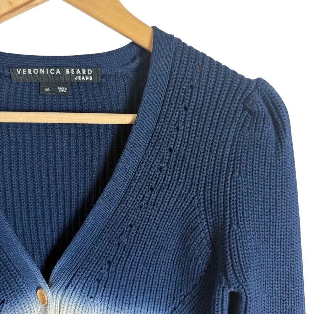 Veronica Beard Parula Navy Tan Colorblock Button Front Cardigan Sweater Size XS - Image 5