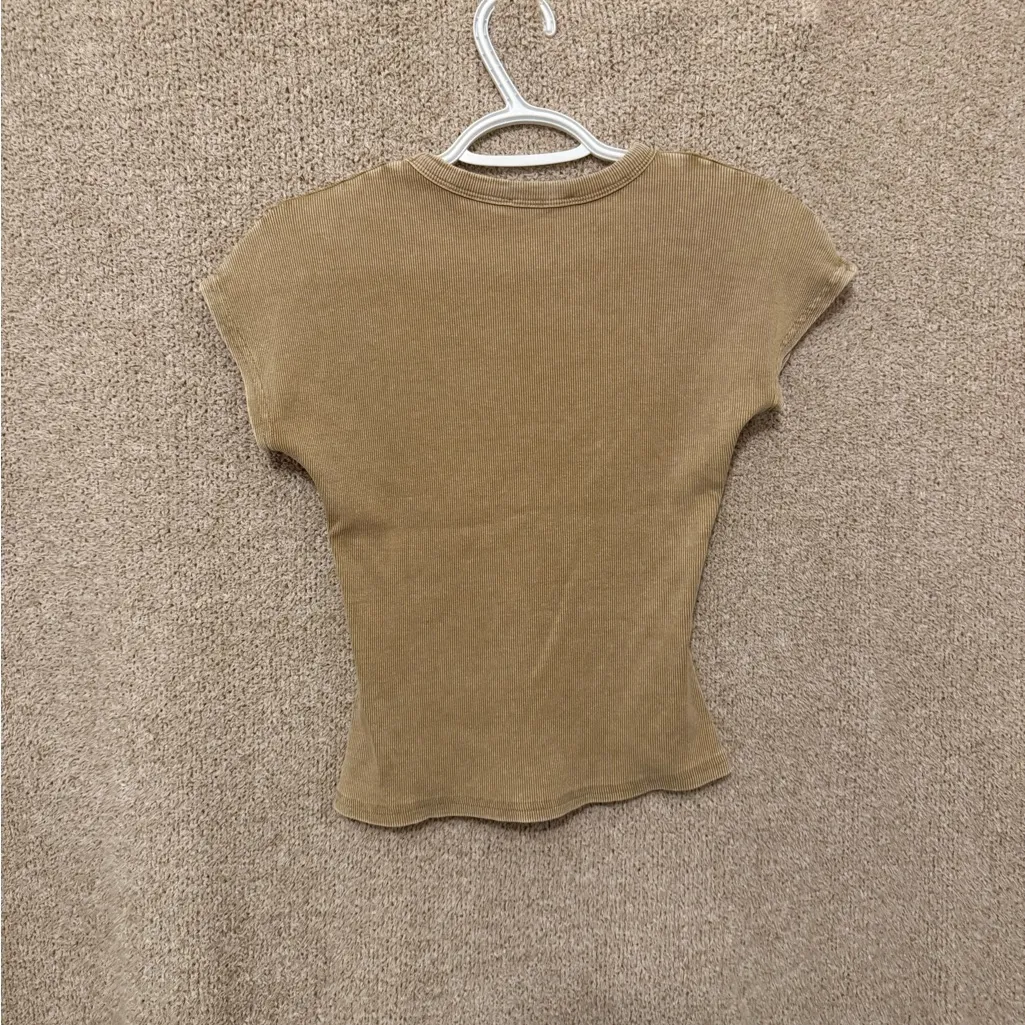 Zara Beige Short Sleeve Ribbed Tee - Image 3