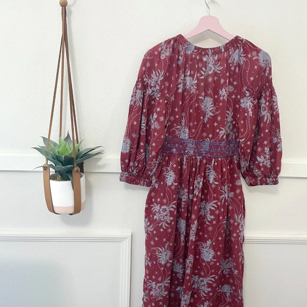 Free People Golden Hour Maxi Dress Wine Red Floral Size S - Image 6