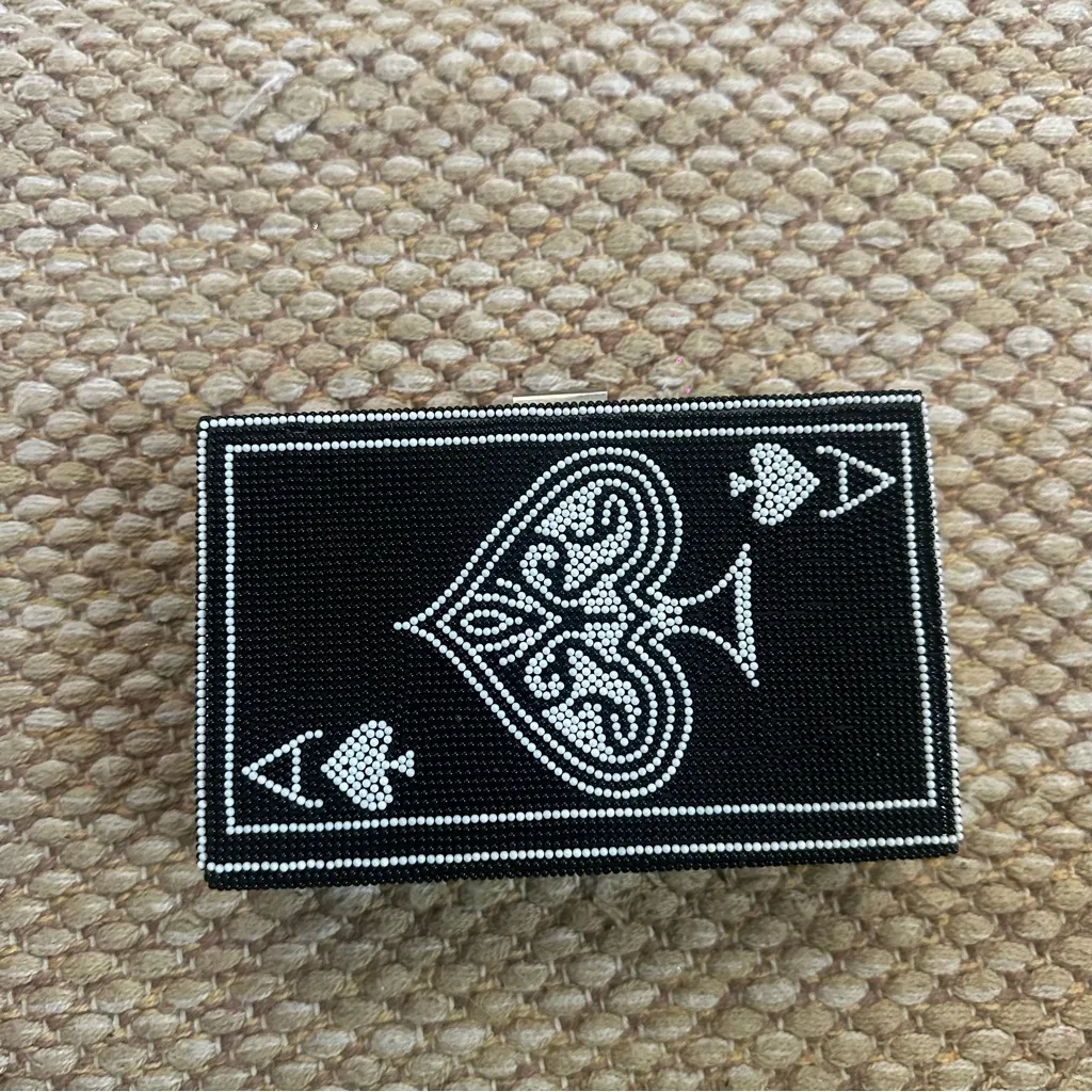 2025 Alessia Ace of Spades Black/White Beaded Bag Kitschy Whimsical Vintage Glam Black - Image 5