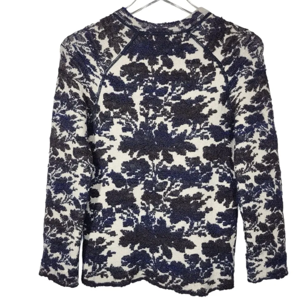 Tory Burch Wool Mohair Blend Floral Jacquard Sweater in Cream/Black/Navy - Image 5