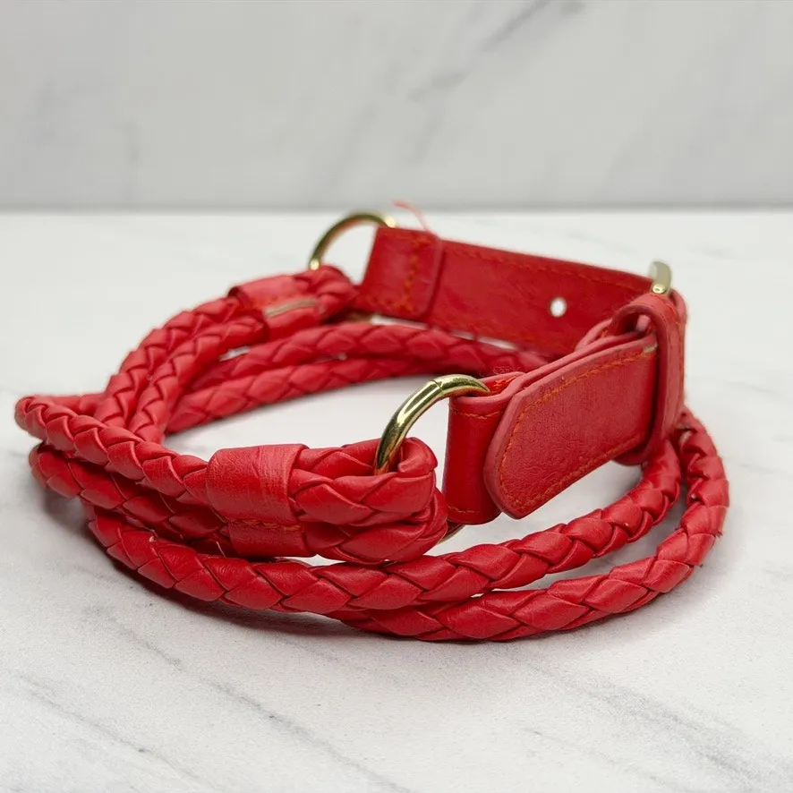 H&M Womens Red Braided Faux Leather Belt Extra Small (XS) ✨ - Image 8
