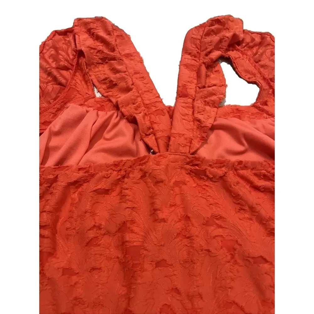 Lauren Conrad Flocked Ruffle Sleeveless Tank Top 3X Women's Shirt Spanish Coral - Image 7