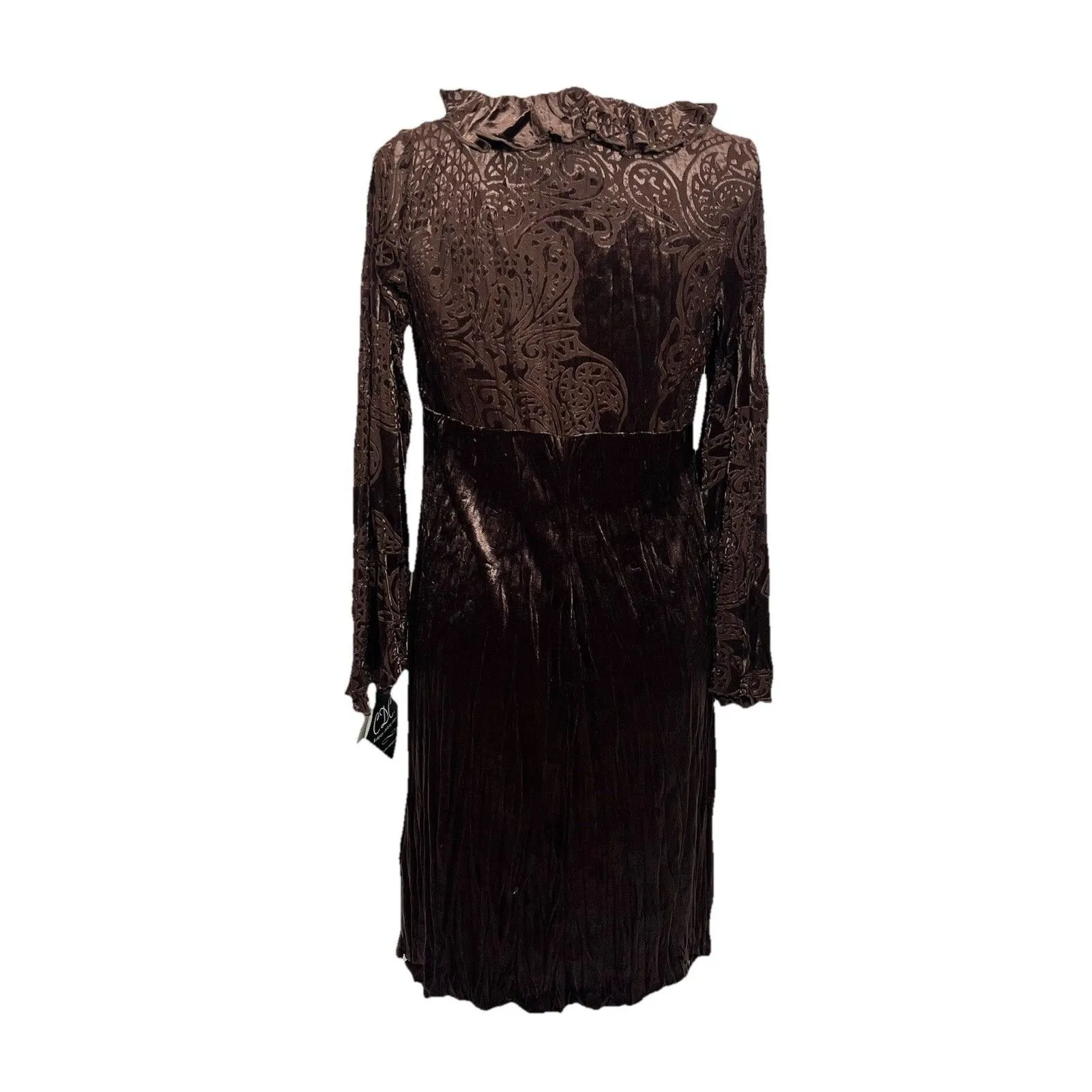 VTG Velour Ruffle Dress Sz. 12 NWT Brown Whimsigoth Dark Romantic Rampage 90’s - Image 2