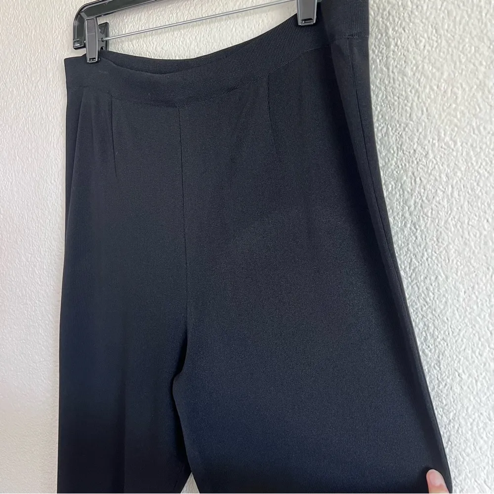 Exclusively Misook PL Black Knit Full Length Elastic Pull On Pants Straight Leg - Image 2