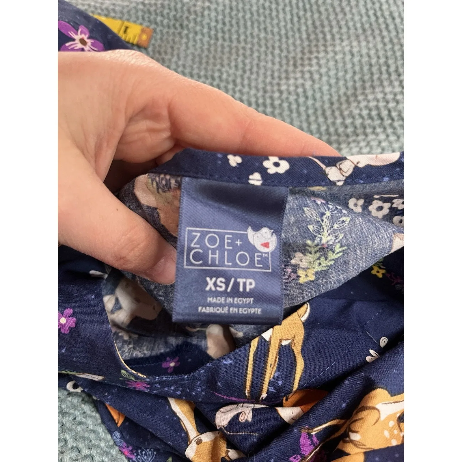 Zoe + Chloe Scrubs Uniform Medical Top Baby Deer Doe Blue Design Women’s XSmall Size XS - Image 9