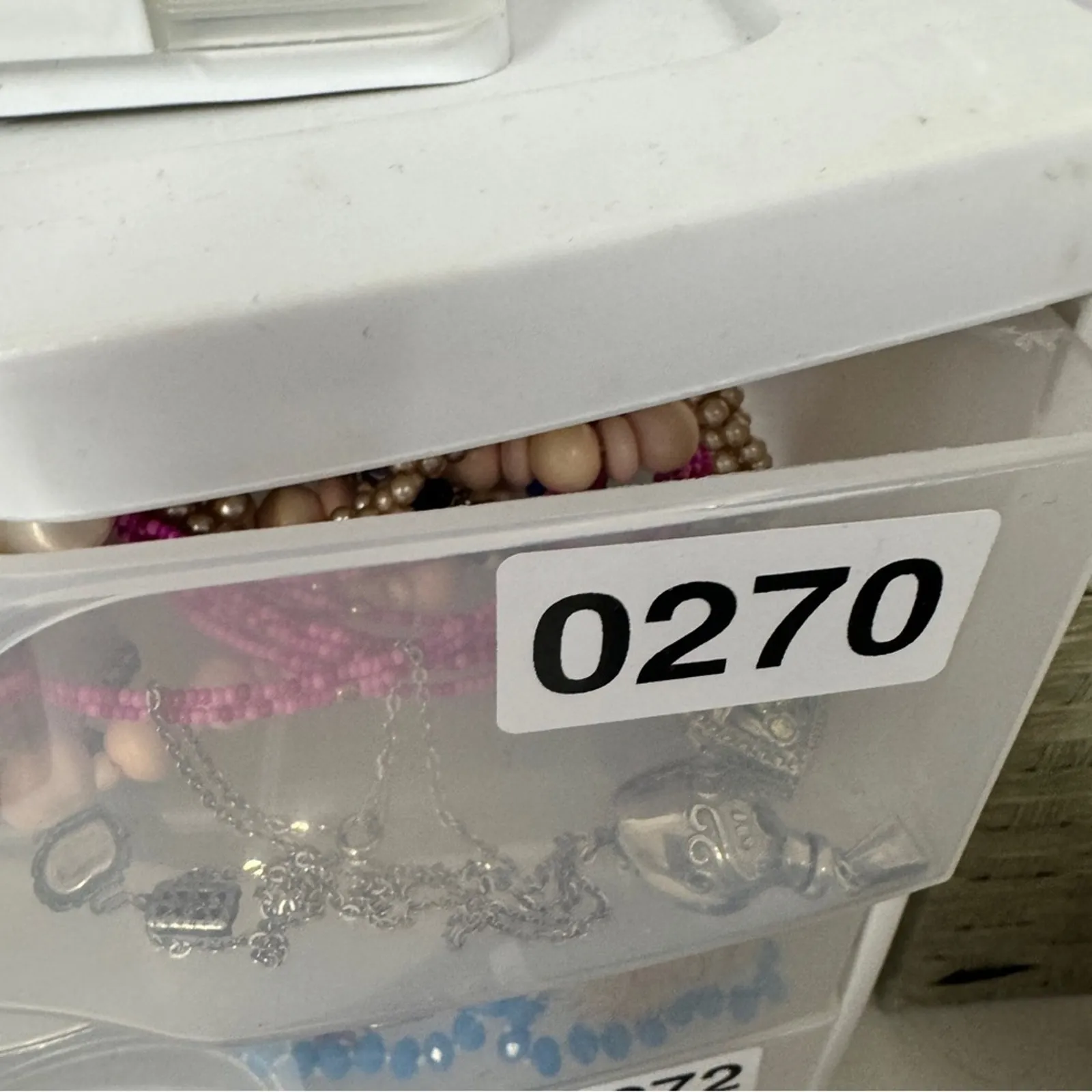 Silver Tone Pink Glass Bead Rhinestone Beaded Long Necklace Womens Jewelry - Image 6