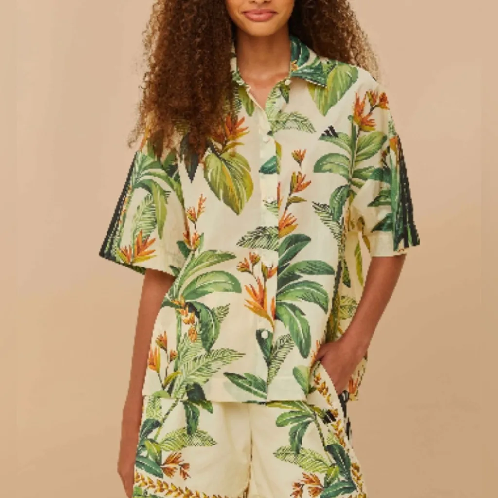 NWT Farm Rio X adidas tropical breeze cream Green shirt Small Lightweight - Image 7