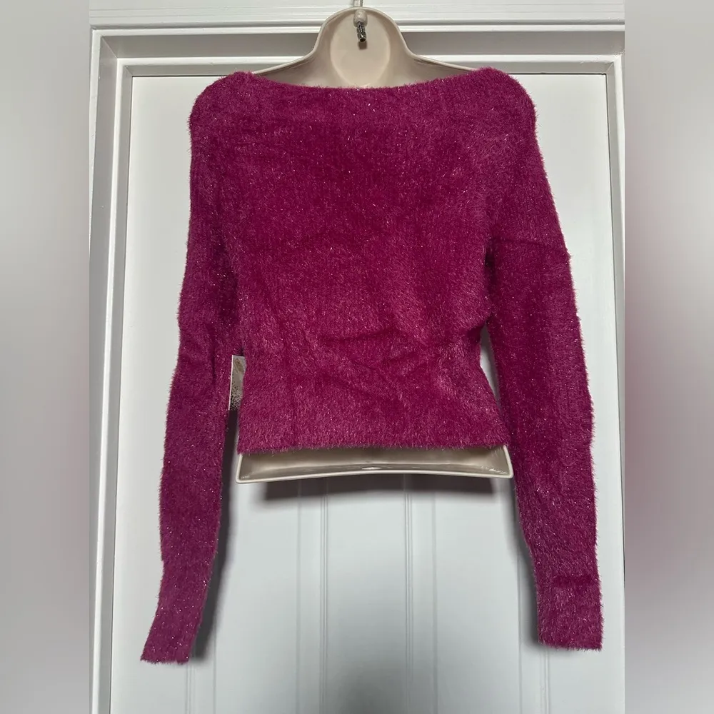 NWT Happily Grey Pink Fuzzy Metallic Y2K Long Sleeve 2000s Cute Fitted Sweater Size M - Image 6