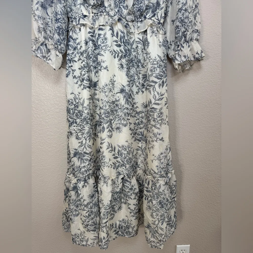 Anthropologie Moon River Blue Floral Ruffle Midi Dress size Small - Image 8