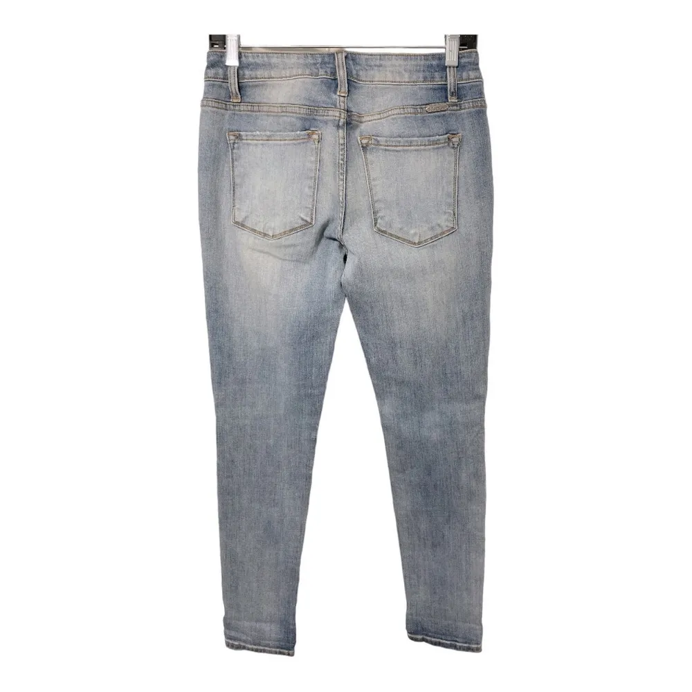 KANCAN USA Estilo 5 Pocket
Button Fly Mid Rise
Distressed Denim Jeans Size 3/25 Blue - Image 3