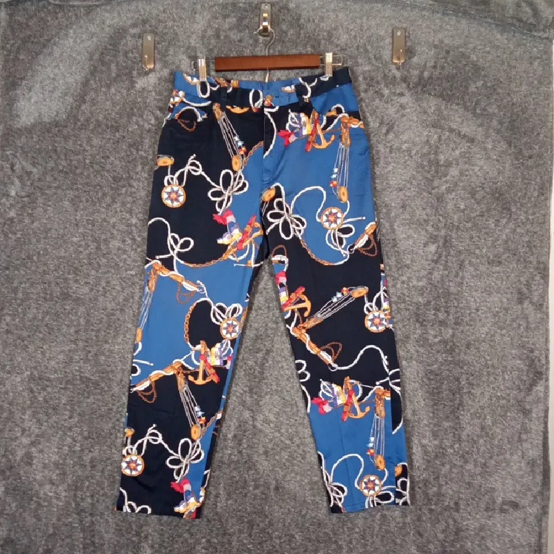 Ralph Lauren Nautical Blue Pants Vintage Sailing Flag Print Equestrian Womens 12 - Image 3