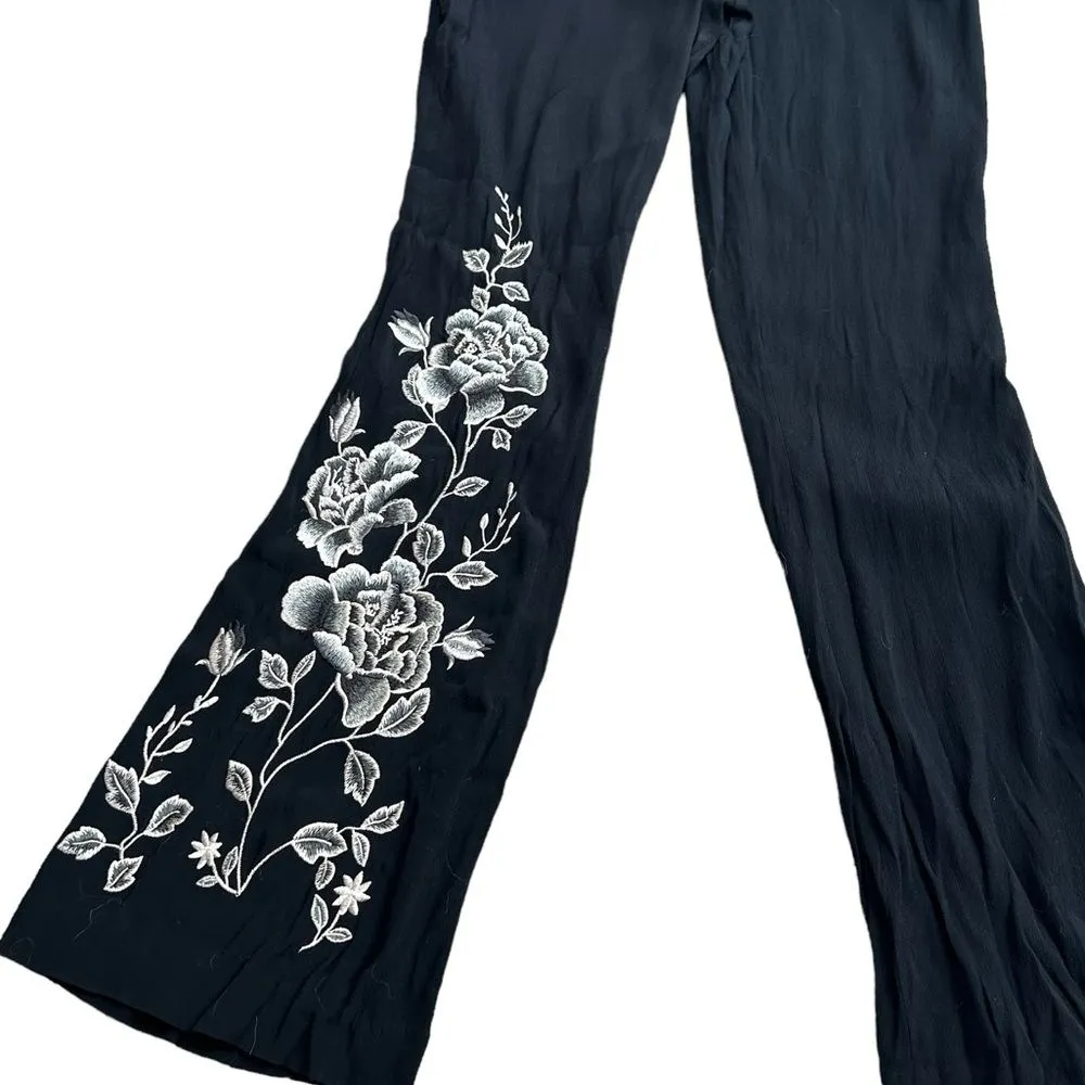 Anthropologie HD In Paris Women’s 0 Embroidered Wide Leg Jumpsuit Black Western‎ - Image 4