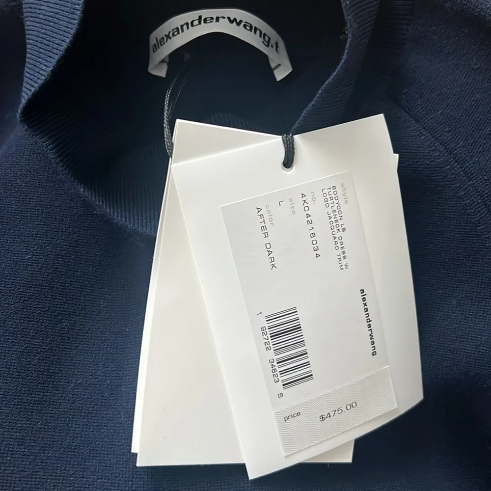 Alexander Wang Bodycon LS Turtleneck Dress w/Logo Jacquard Trim Size L NEW wTag - Image 8