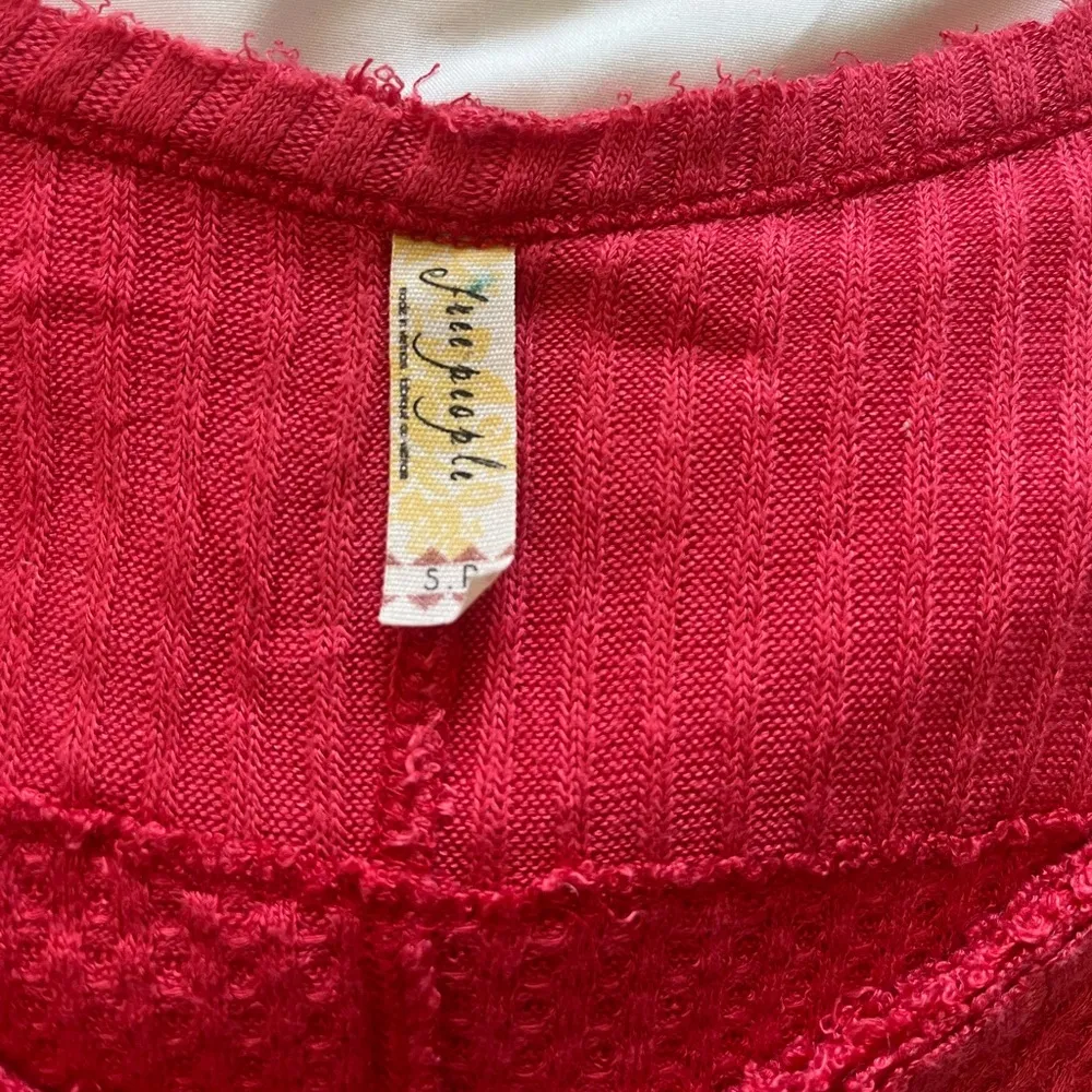 Free People Sunset Park Thermal Oversized Waffle Knit Red Coral Long Sleeve Boho - Image 4