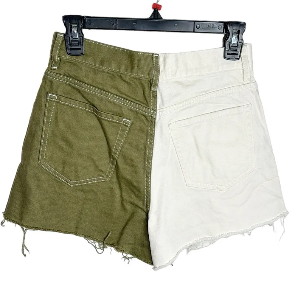 PacSun Olive Spliced Ultra High Waisted Vintage Denim Shorts 100% cotton size 27 - Image 3