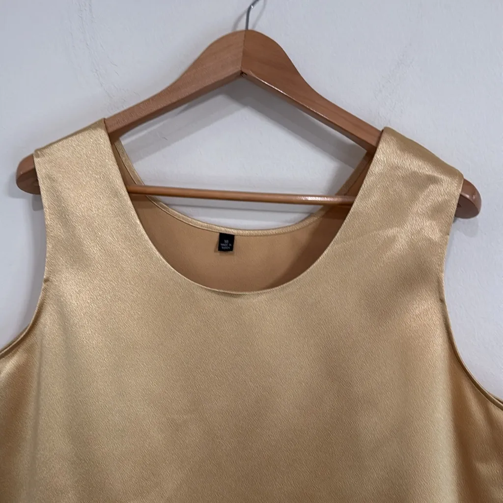 Night Studio Fashion Vintage Gold Satin Shell Side Slits Crewneck Tank Top sz 18 - Image 3