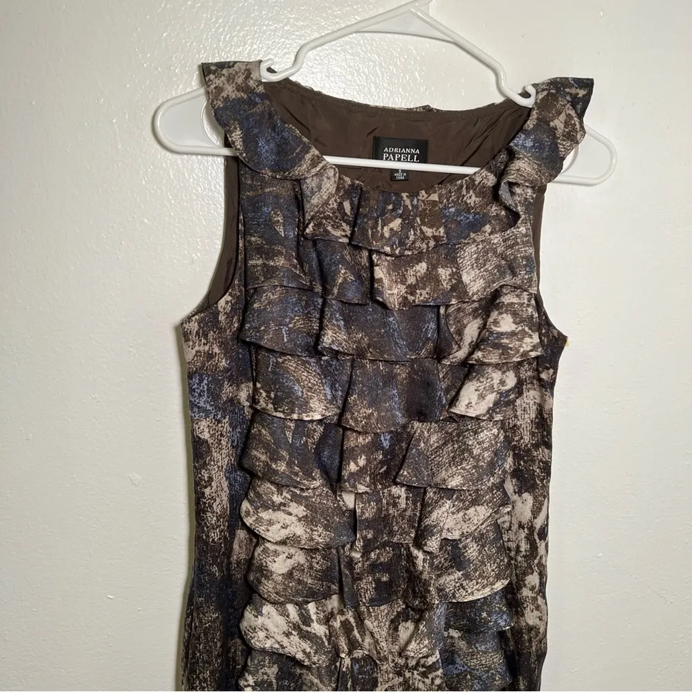 Adrianna Papell Sleeveless Sheath Dress Brown Ruffle - Image 3