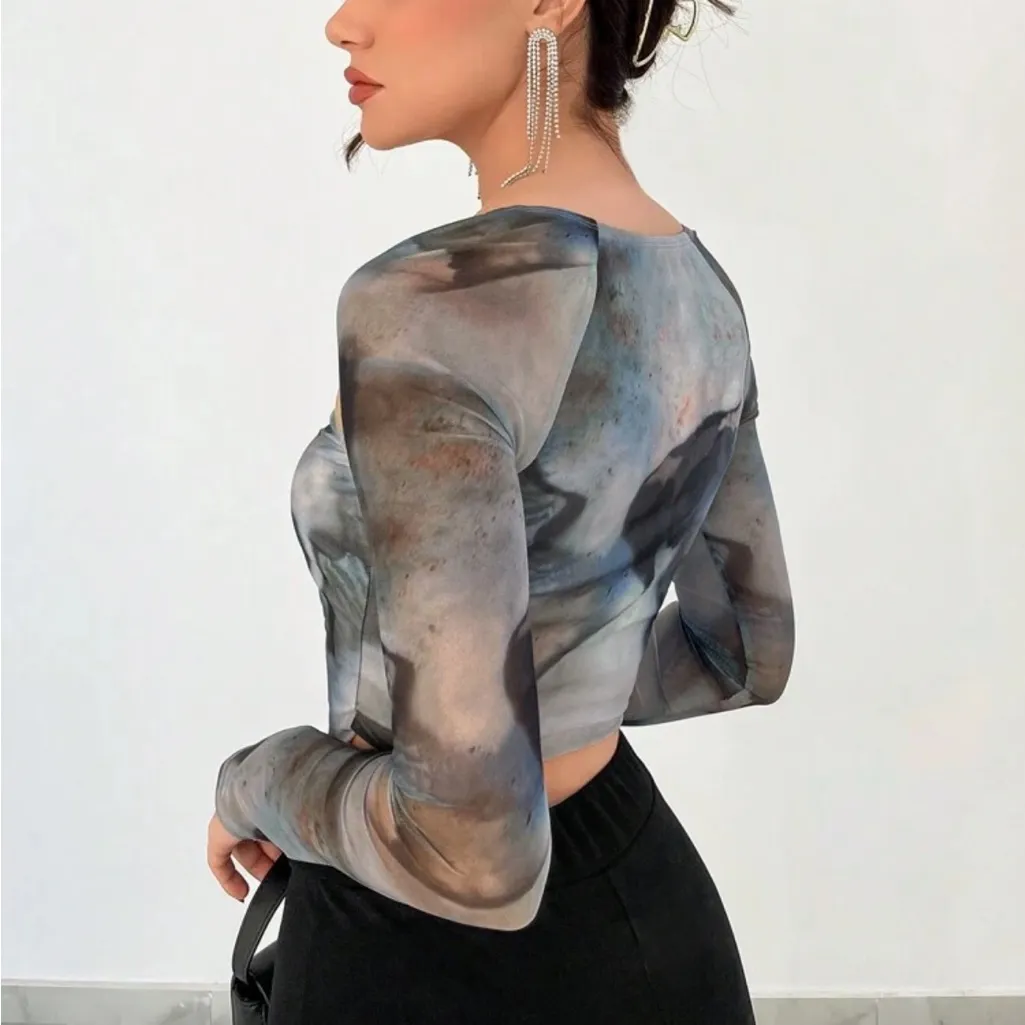 SHEIN Multicolor Long Sleeve Crop Top - Image 4