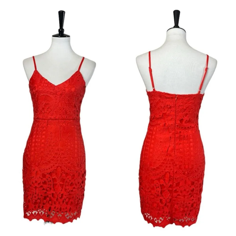 Lulus Mini Dress Lace Crochet Bodycon Spaghetti Strap Coral Women’s Size Small - Image 14