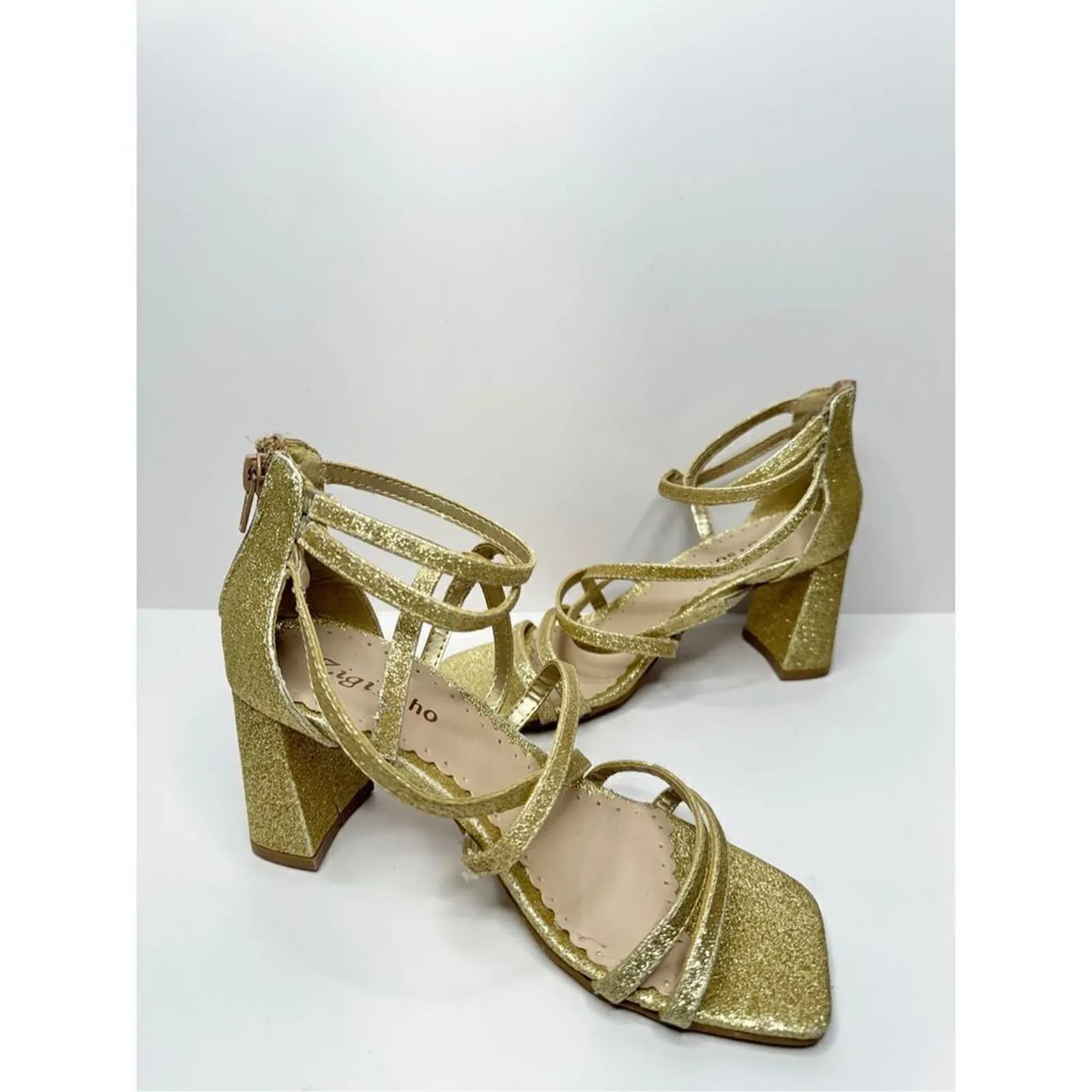 Zigi Soro Sandals Size 6‎ Gold Open Toe Ankle Strap Dress Heels Sparkly - Image 5