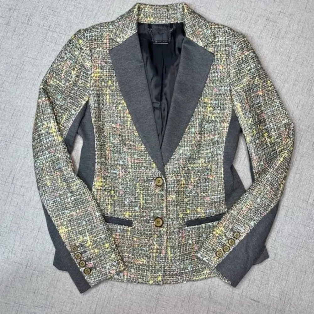 Trina Turk Green Plaid Tweed Blazer Jacket Golden Eye 2 XS - Image 9