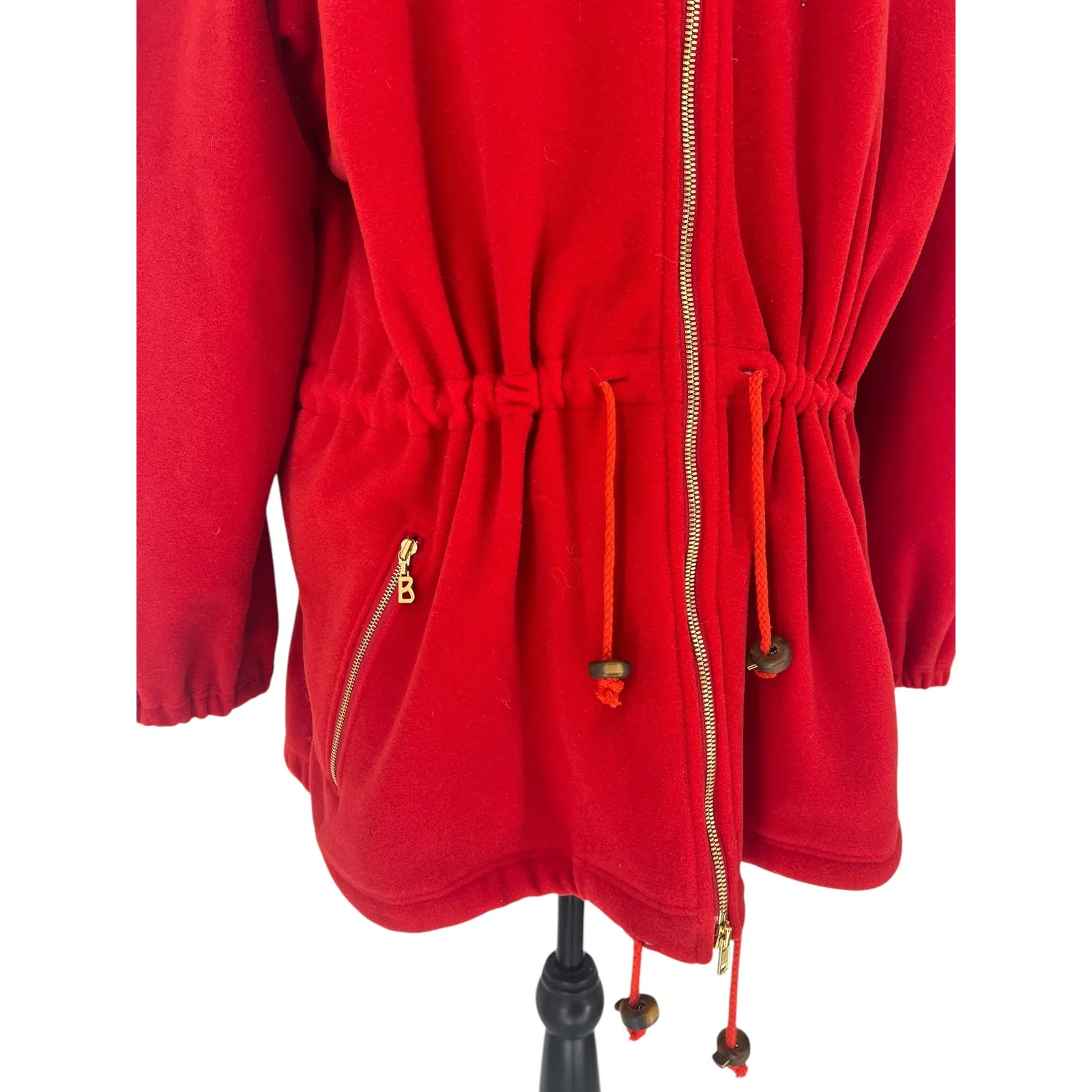 Bogner Vintage Fleece Drawstring Waist Jacket in Red Size L - Image 9
