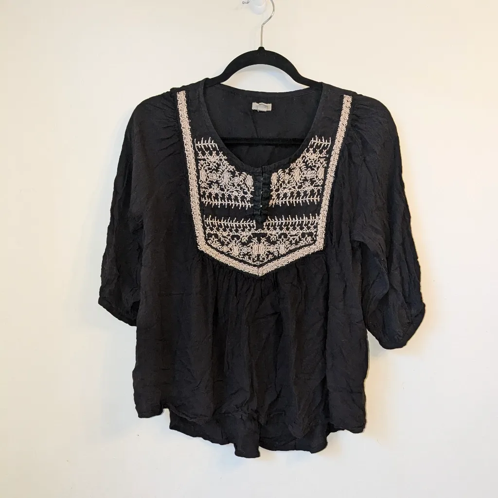 Black Urban Outfitters Ecoté Embroidered Blouse Black Boho Sz Small - Image 2