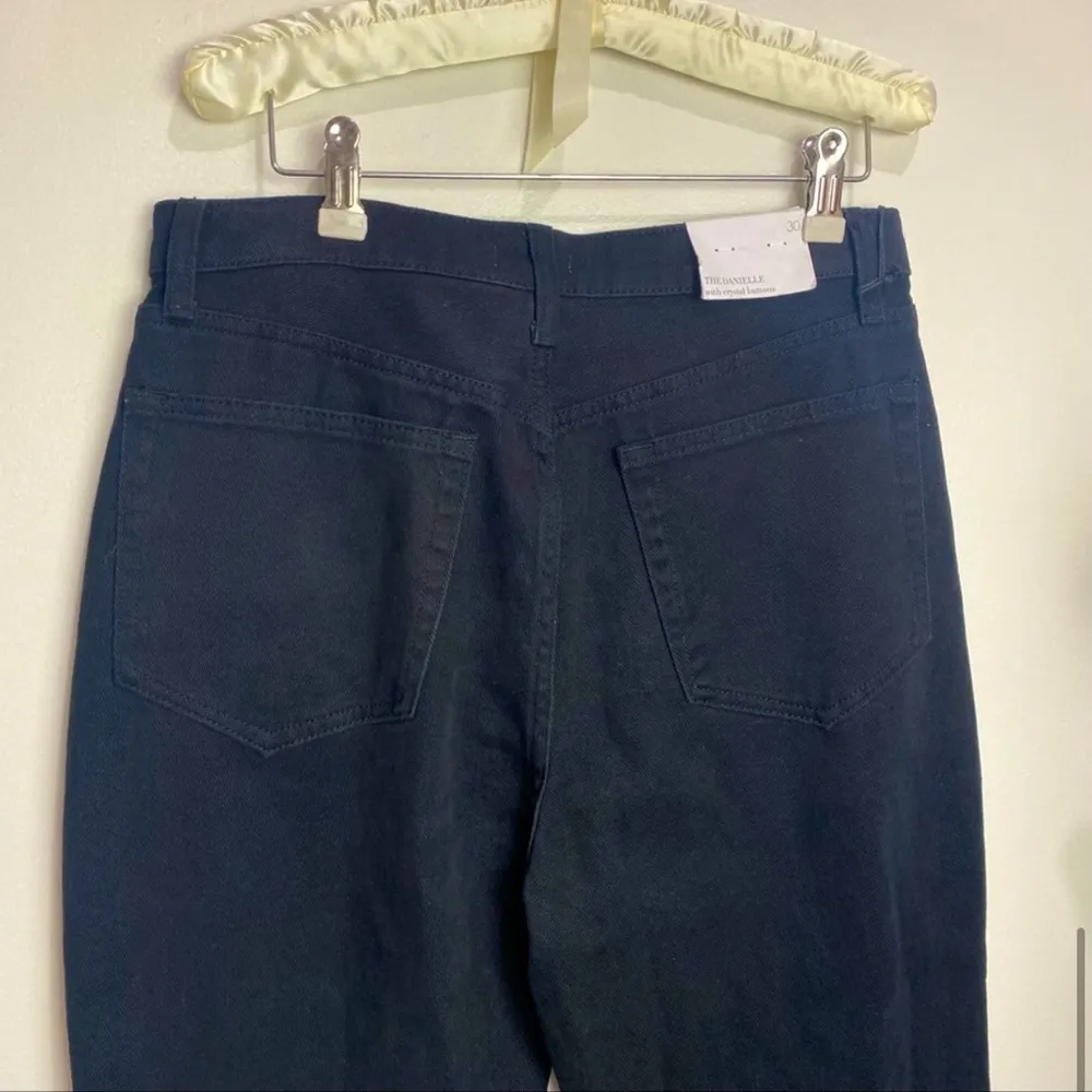 NWT WeWoreWhat The Danielle Crystal Button Fly Straight Leg Black Denim Jeans 30 - Image 7