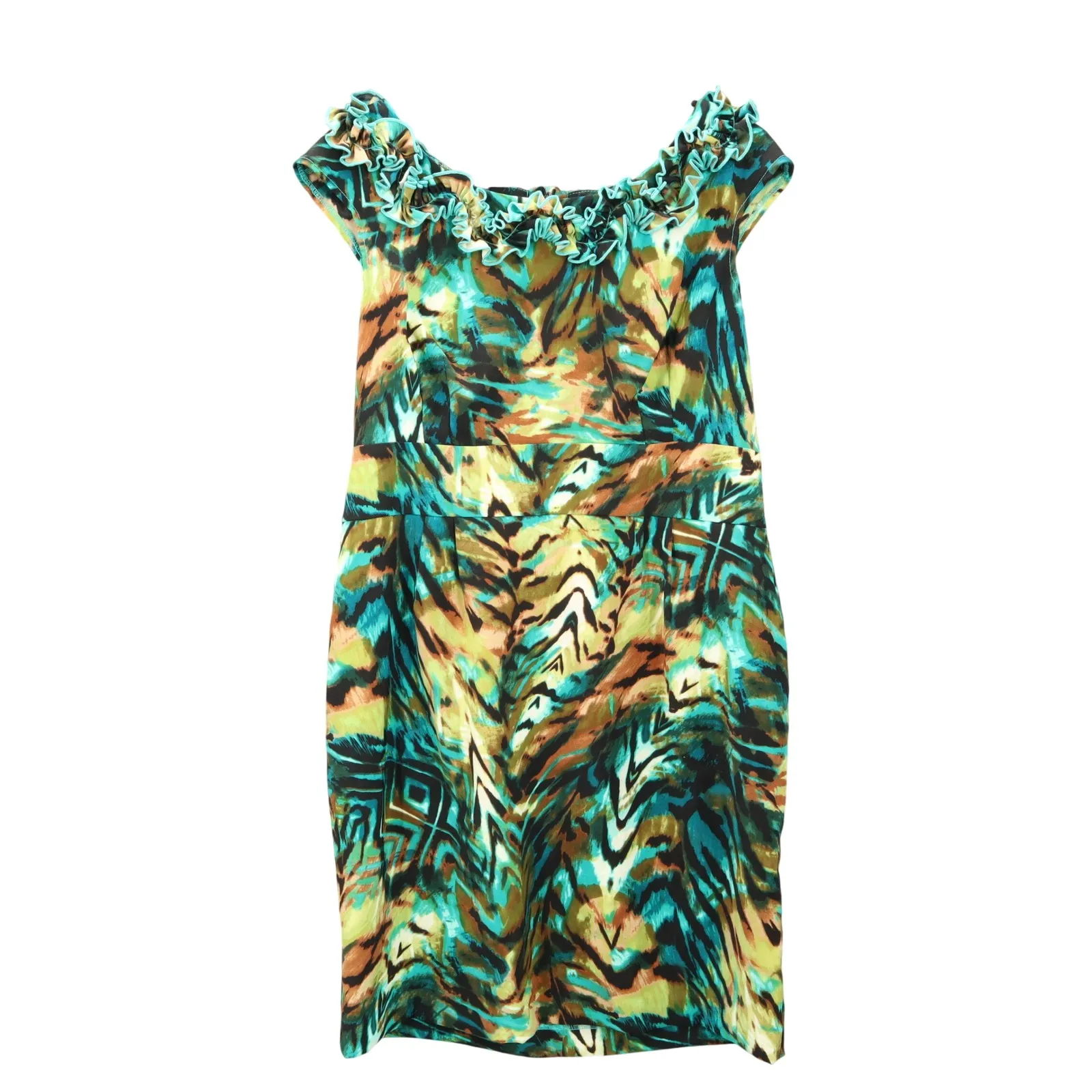 Green Ruffle Party Animal Tropical Colorful Y2K Vintage Cocktail Artsy Dress 14 - Image 5
