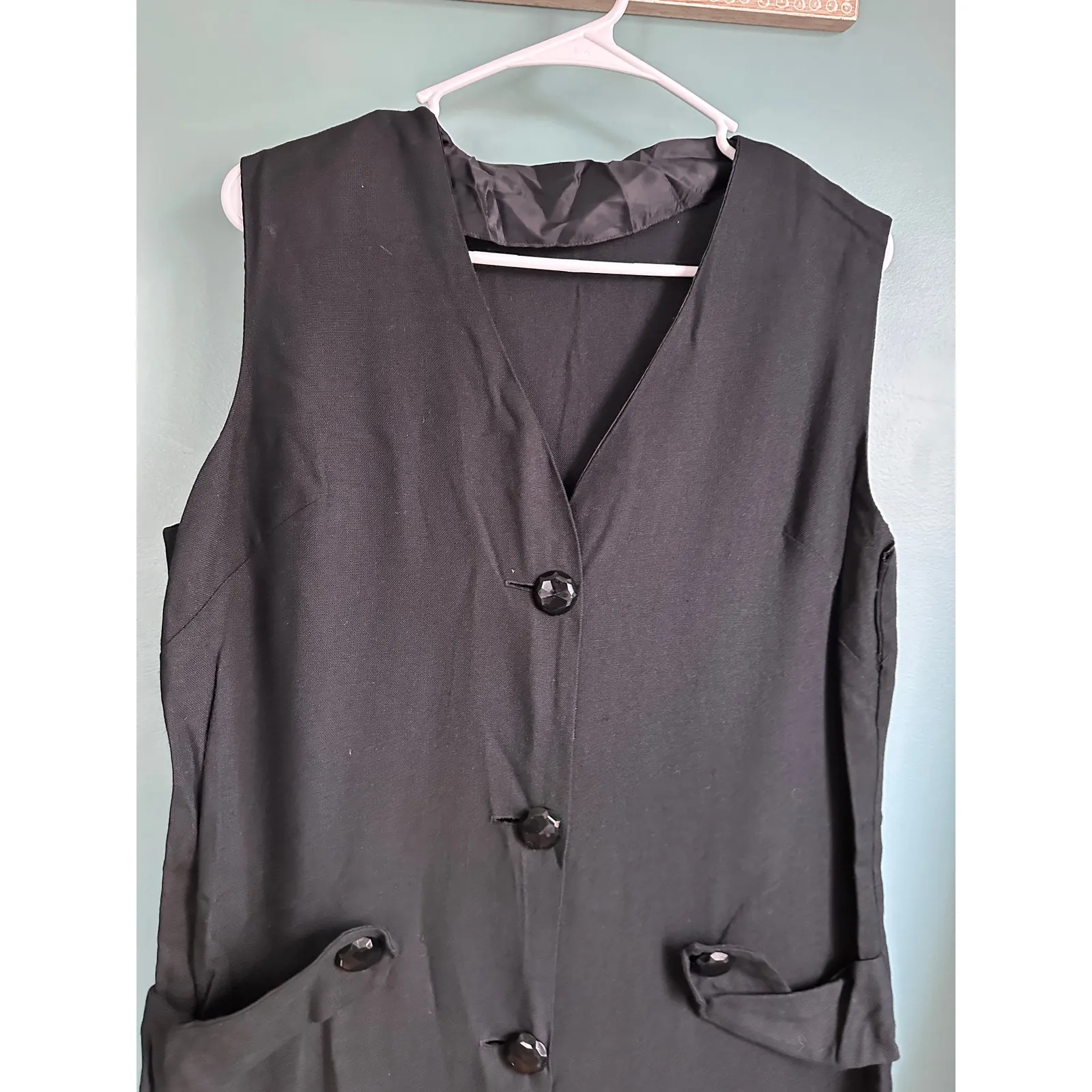 Vintage Midi Long Black Button Down Vest Blouse Size M - Image 2
