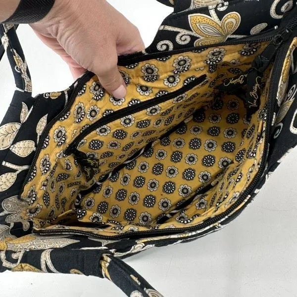 Vera Bradley Sherry Mini Tote in‎ Yellow Bird Quilted Black & Yellow Handbag - Image 4